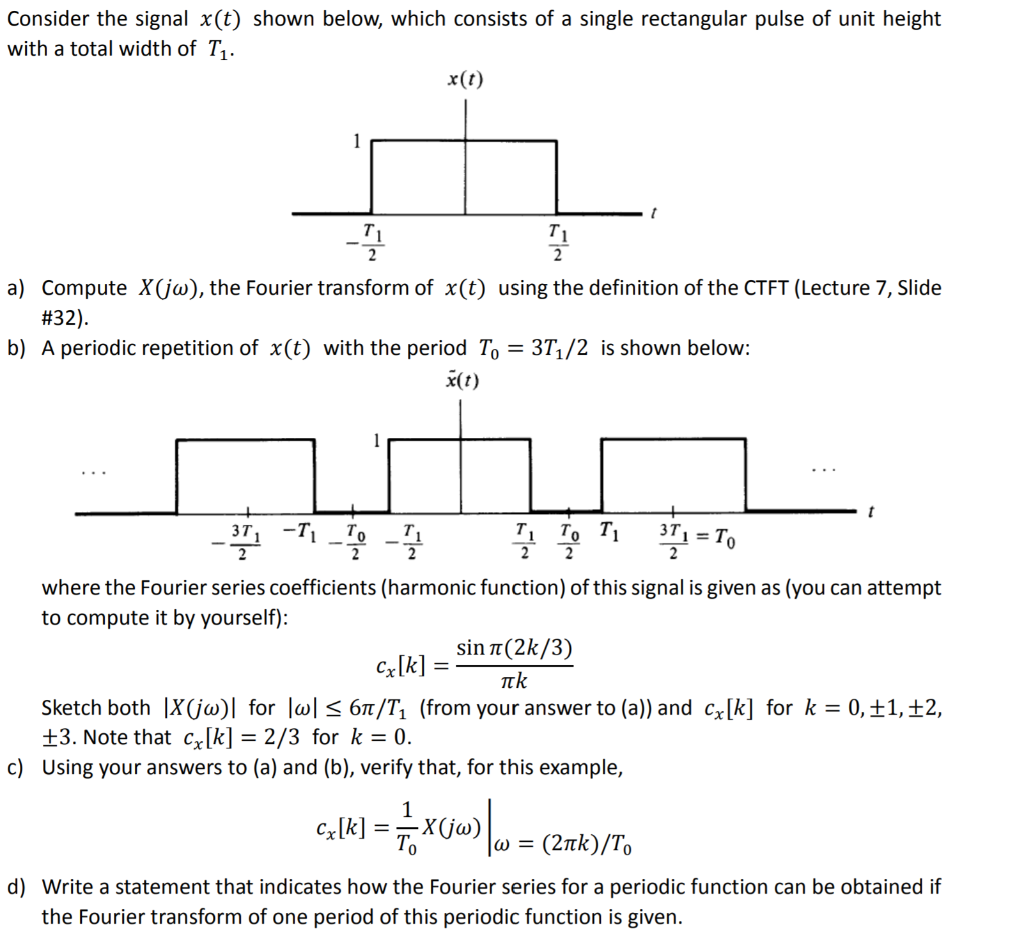 Consider the signal x(t) shown below, which consists | Chegg.com