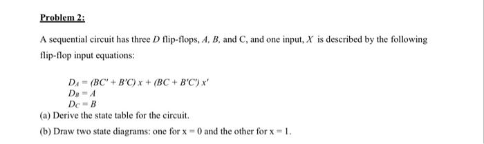Solved Proble2: A Sequential Circuit Has Three D Flip-flops, | Chegg.com