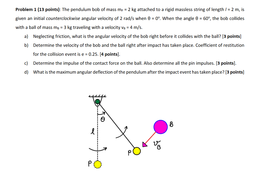 Solved Problem 1 (13 Points): The Pendulum Bob Of Mass Mp = | Chegg.com