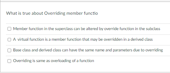 Solved What is true about Overriding member functio Member | Chegg.com