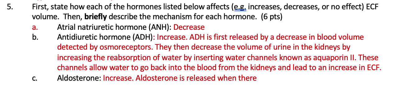 Solved First, state how each of the hormones listed below | Chegg.com