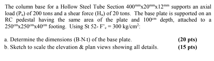 The column base for a Hollow Steel Tube Section | Chegg.com