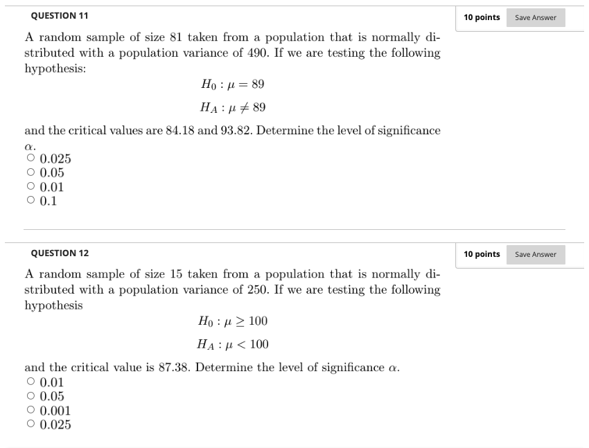 Solved QUESTION 11 10 points Save Answer A random sample of | Chegg.com
