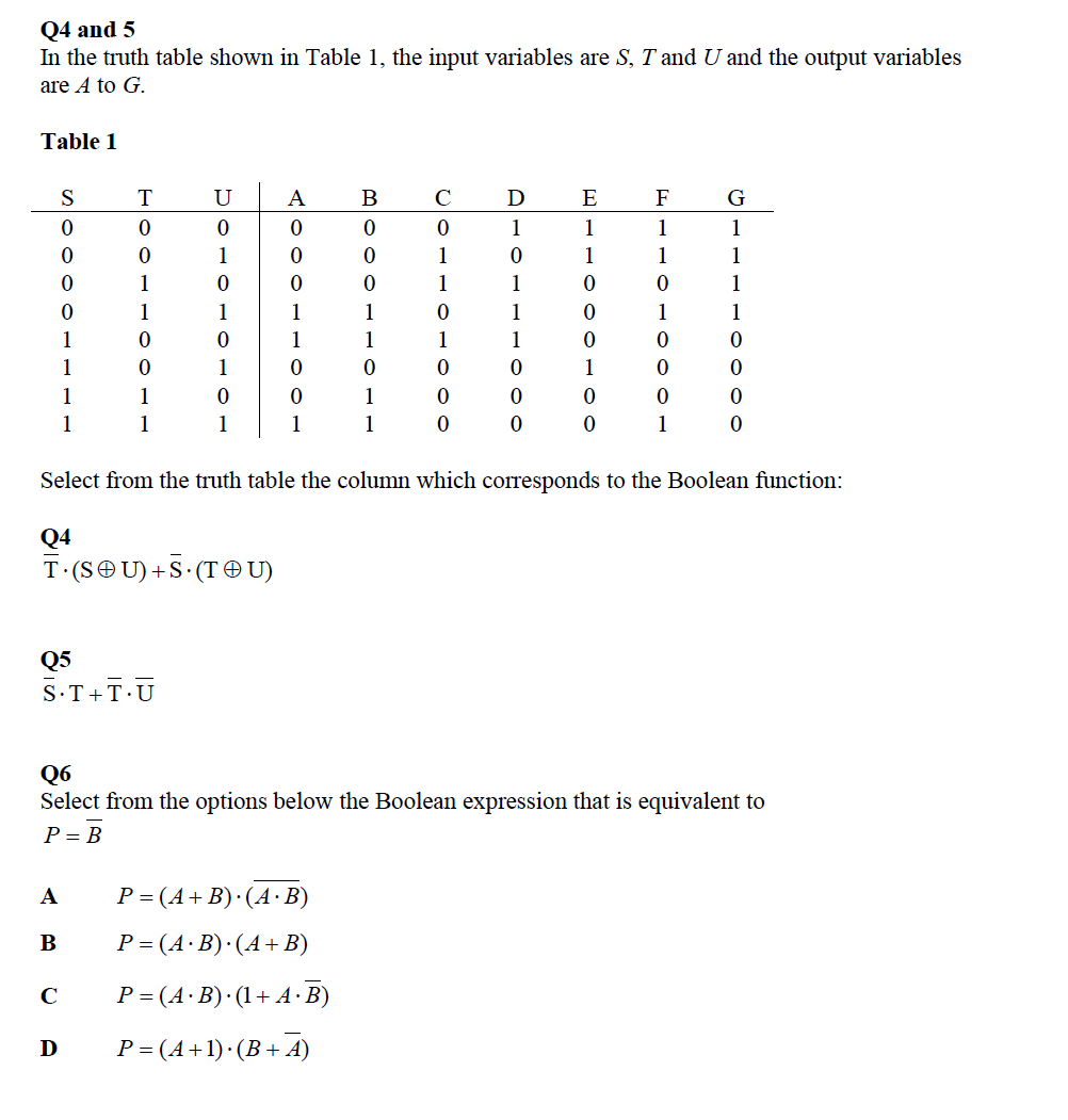 Solved Q4 and 5 In the truth table shown in Table 1, the | Chegg.com