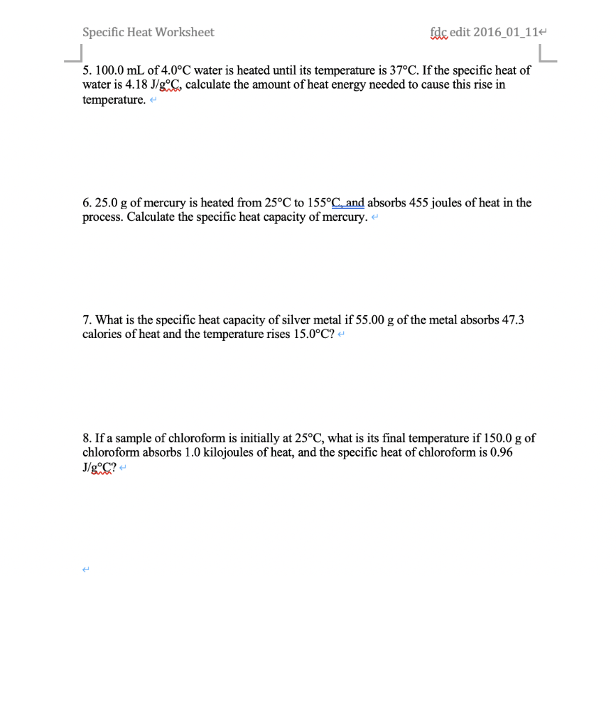 Solved Specific Heat Worksheet Fdc Edit 2016_01_114 Specific | Chegg.com