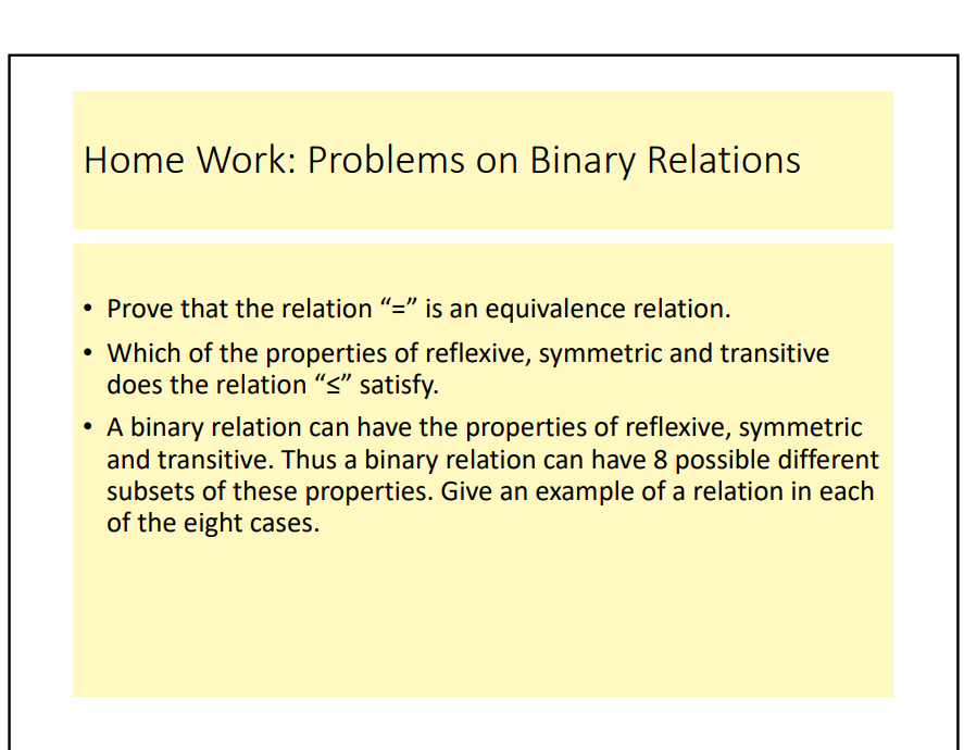 Solved Home Work: Problems on Binary Relations with | Chegg.com