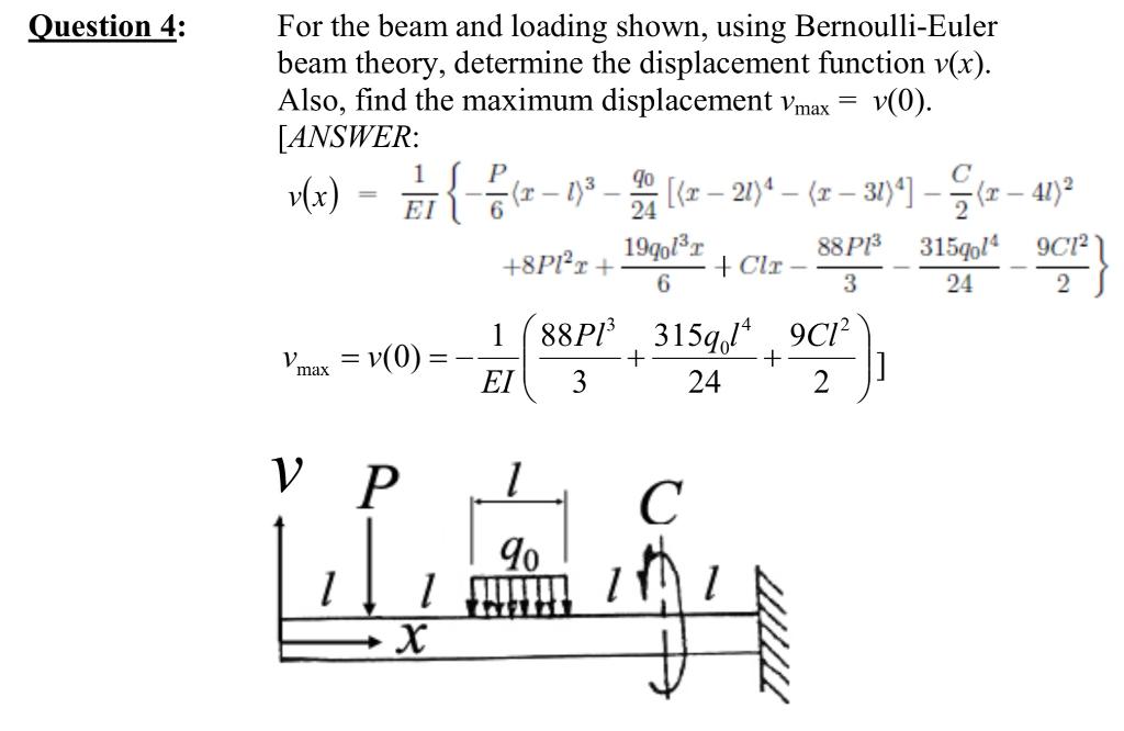 Solved For The Beam And Loading Shown Using Bernoulli Euler Chegg Com