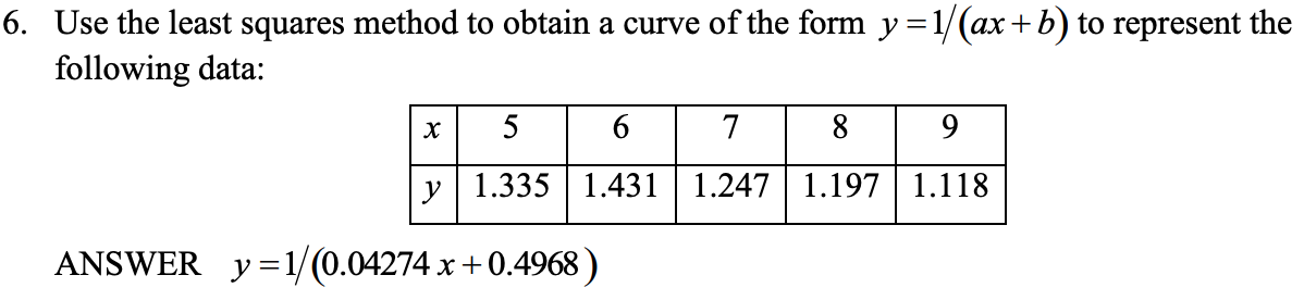 Solved 6. Use the least squares method to obtain a curve of | Chegg.com