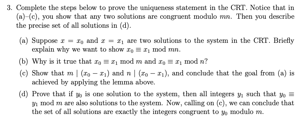 3. Complete The Steps Below To Prove The Uniqueness | Chegg.com