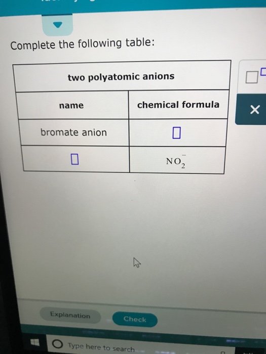 Solved Complete the following table two polyatomic anions