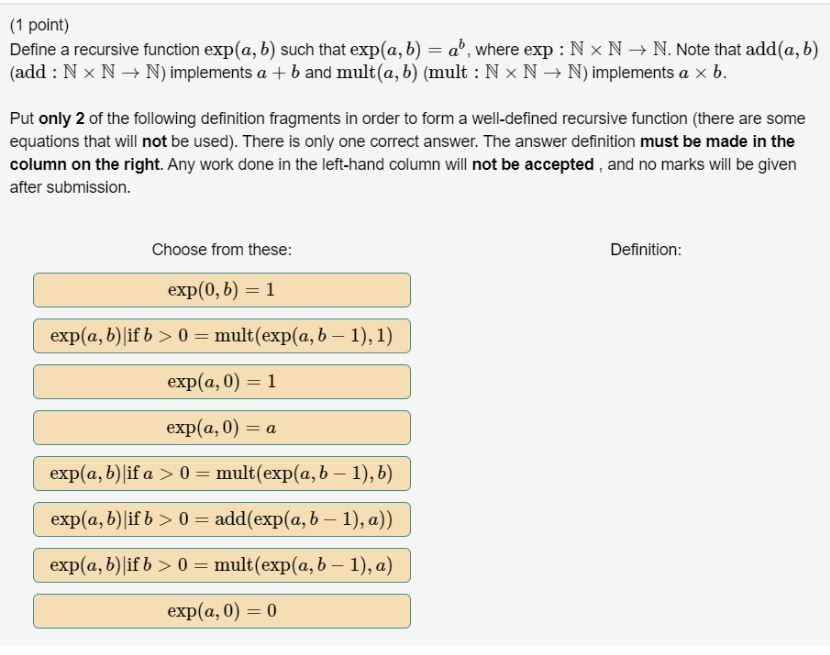 Solved 1 Point Define A Recursive Function Exp A B Su Chegg Com