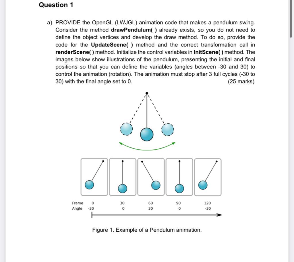 Solved Question 1 a) PROVIDE the OpenGL (LWJGL) animation 