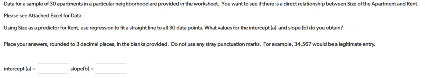 Solved: Data For A Sample Of 30 Apartments In A Particular... | Chegg.com