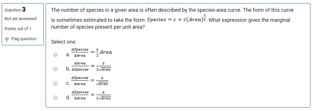 Solved Question 3 Not yet answered The number of species in | Chegg.com