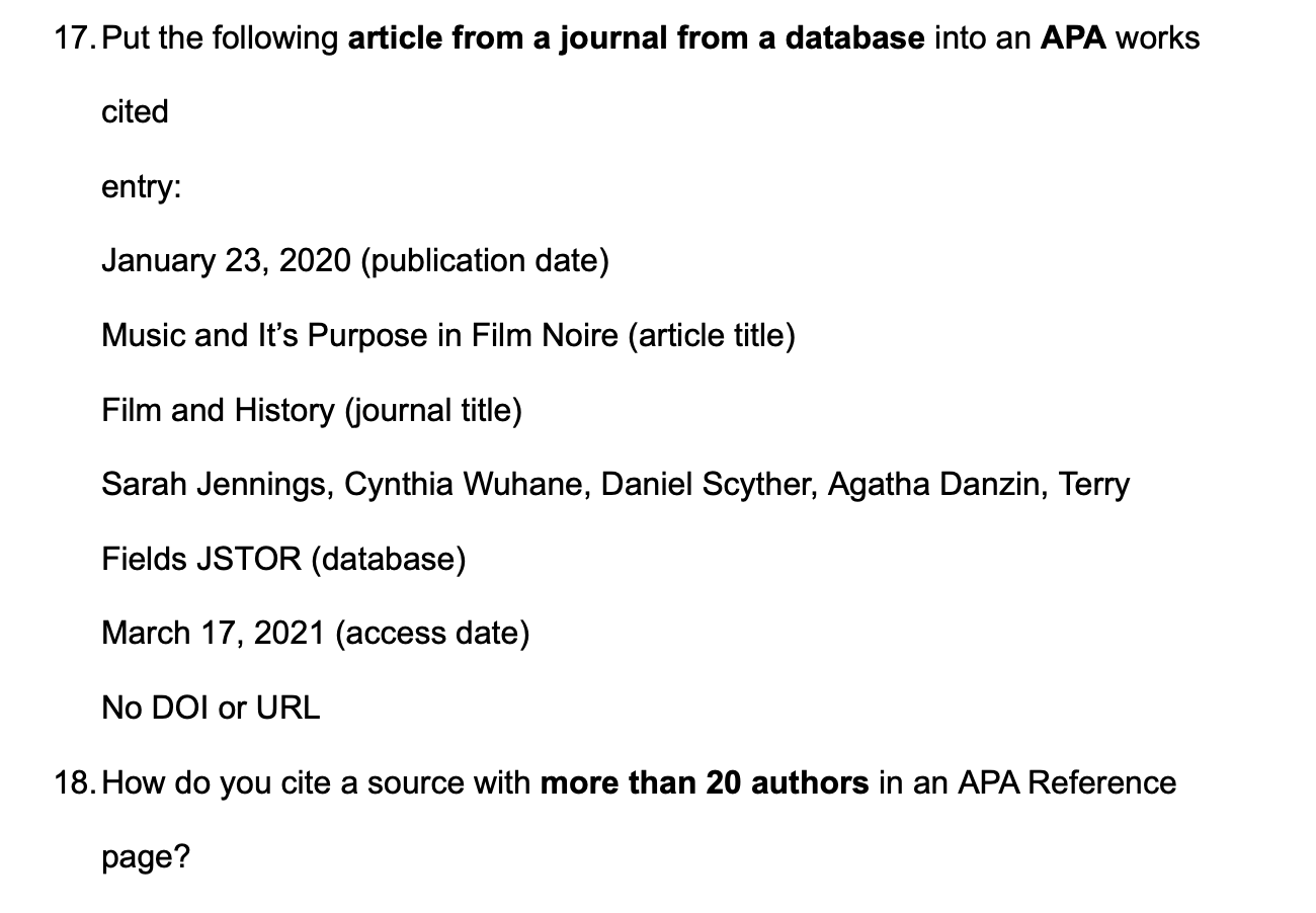 17. Put the following article from a journal from a | Chegg.com