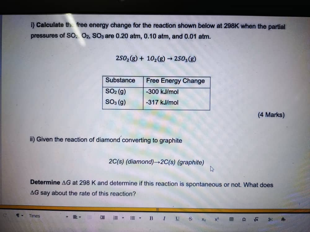 Solved i) Calculate the free energy change for the reaction | Chegg.com