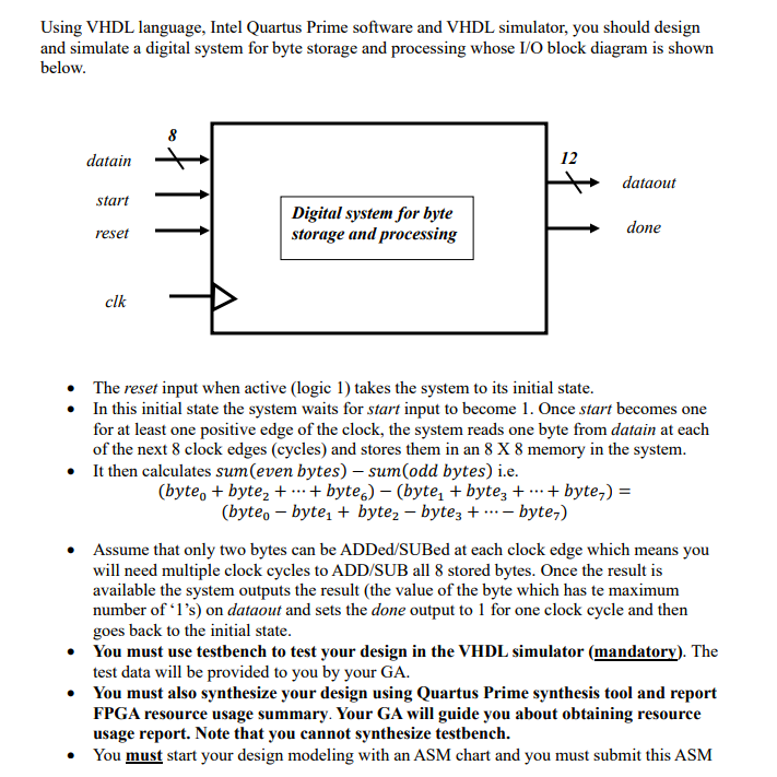 Using VHDL Language, Intel Quartus Prime Software And | Chegg.com