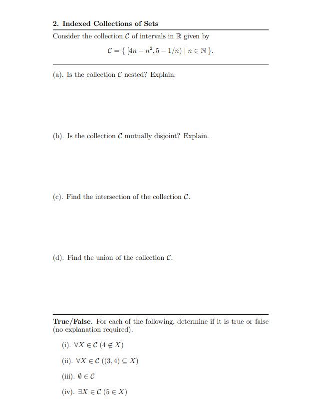 Solved 2. Indexed Collections of Sets Consider the | Chegg.com