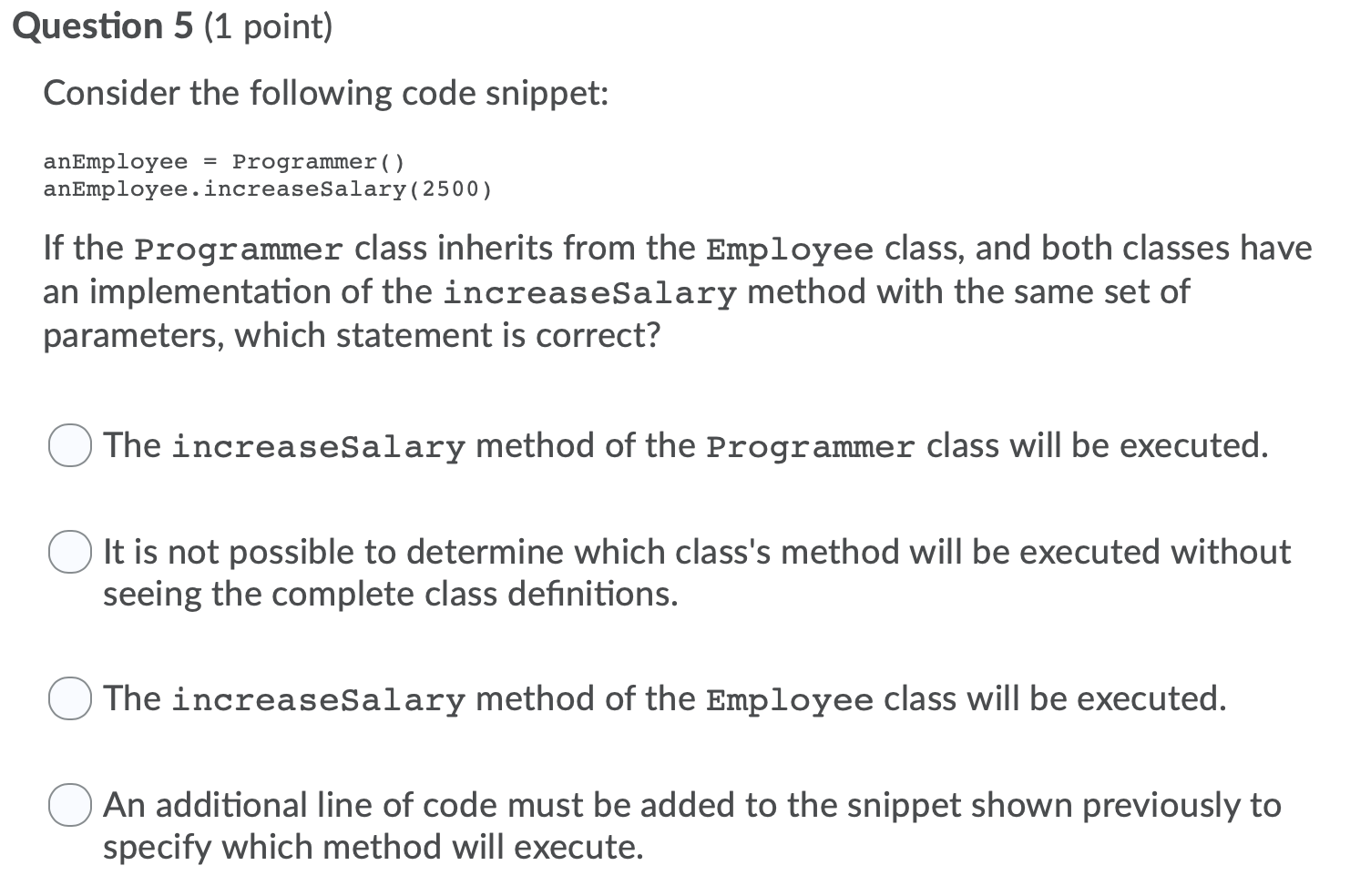Solved Question 5 (1 point) Consider the following code | Chegg.com