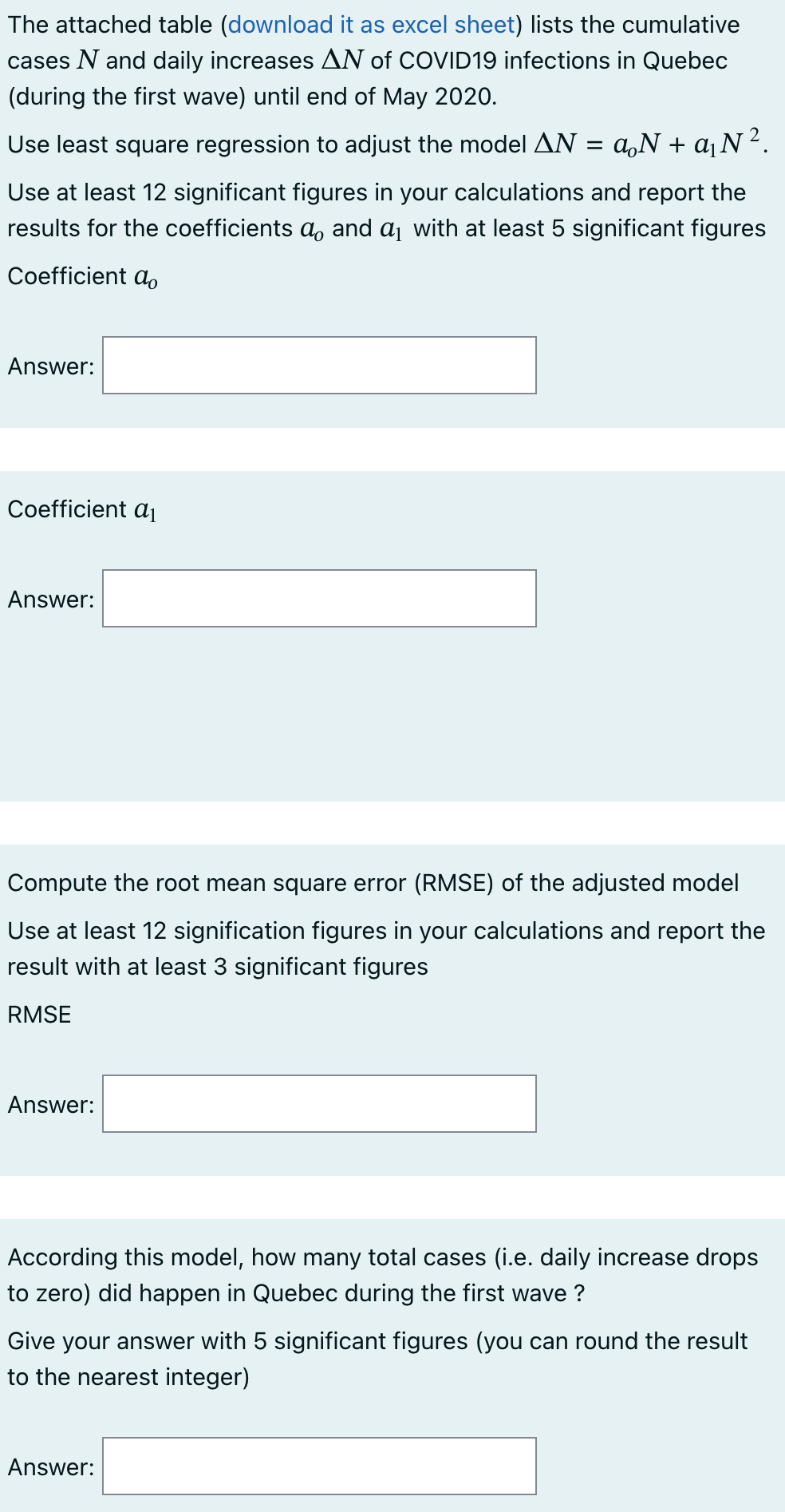 Solved The attached table (download it as excel sheet) lists | Chegg.com