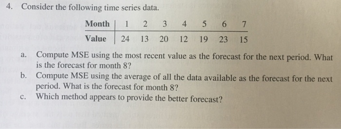 Solved 4. Consider the following time series data Month 1 2 | Chegg.com