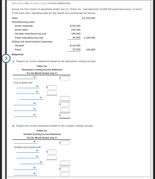 Solved Absorption and Variable Costing Statements