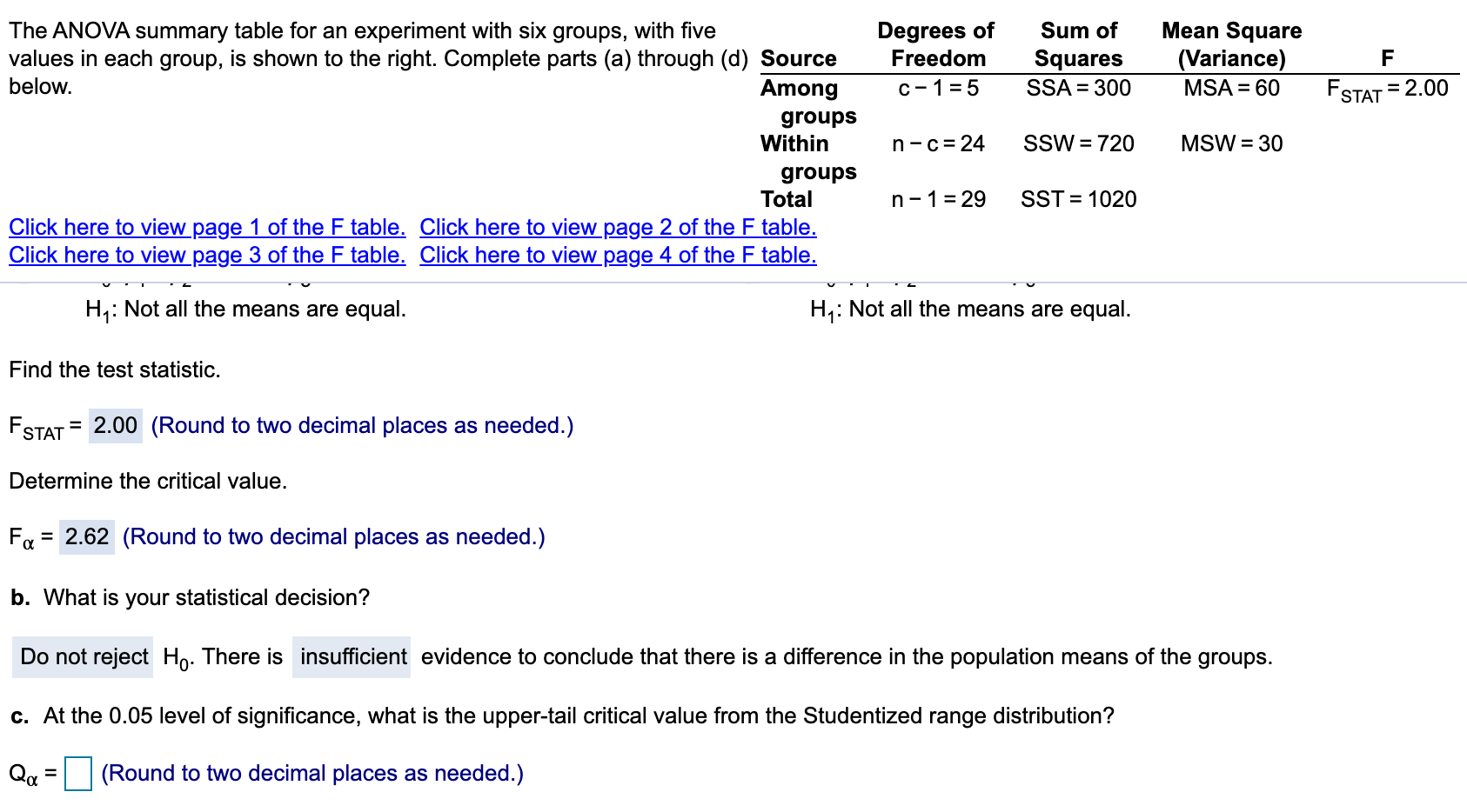 Solved c) At the 0.05 level of significance, what is the | Chegg.com