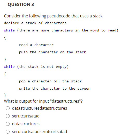 Solved QUESTION 3 Consider The Following Pseudocode That | Chegg.com