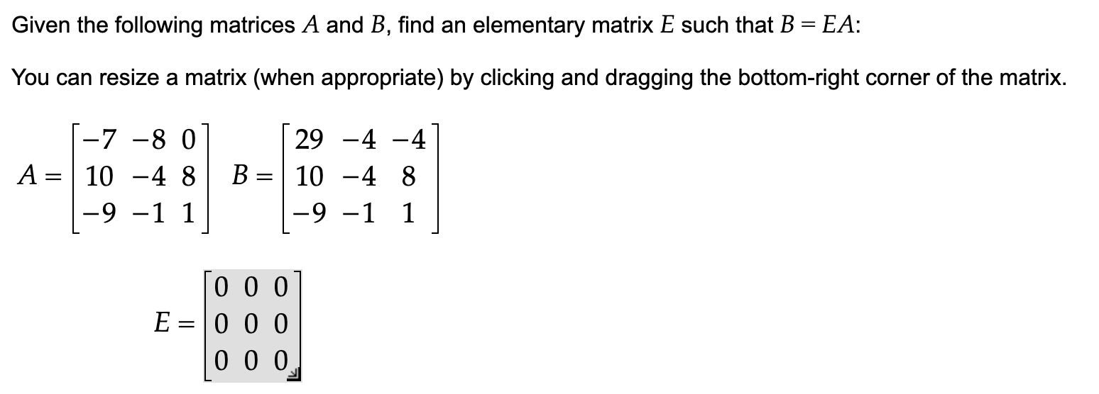 Solved Given The Following Matrices A And B, Find An | Chegg.com