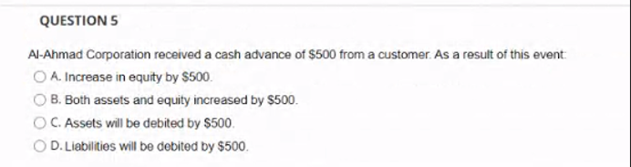 Solved QUESTION 4 A Debit would A. increase assets and | Chegg.com