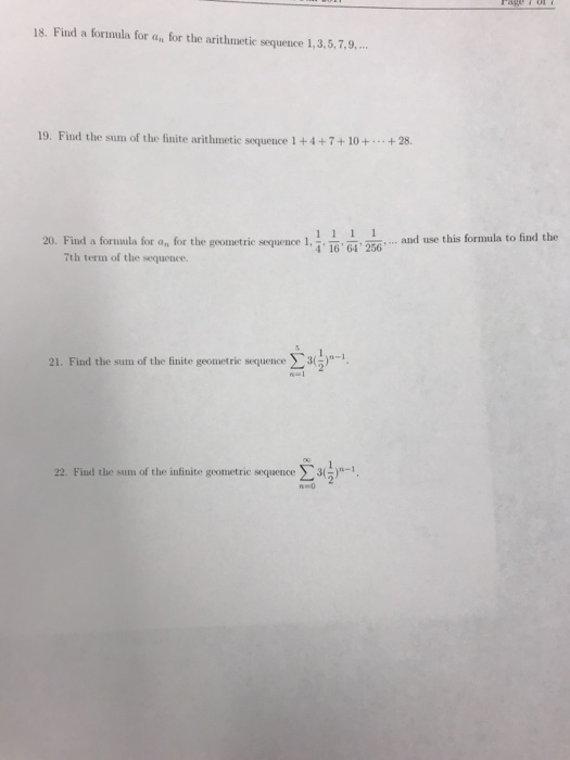Solved 18 Find A Formula For An For The Arithmetic Sequence Chegg