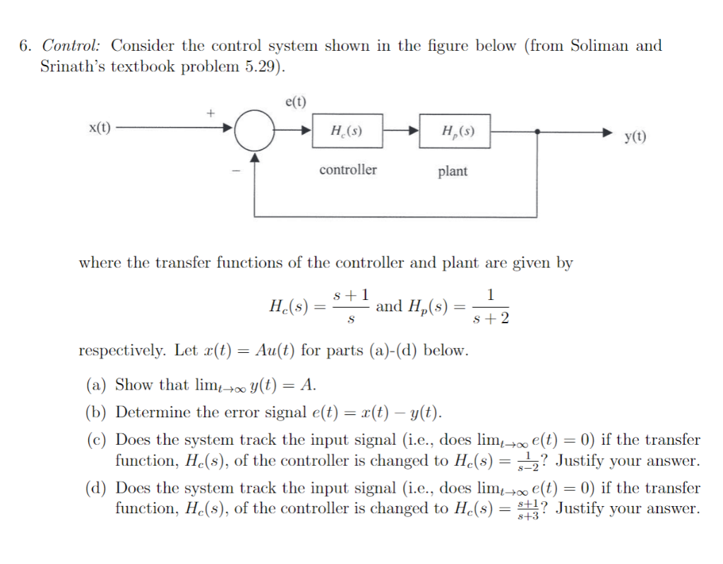 Solved 6. Control: Consider The Control System Shown In The | Chegg.com