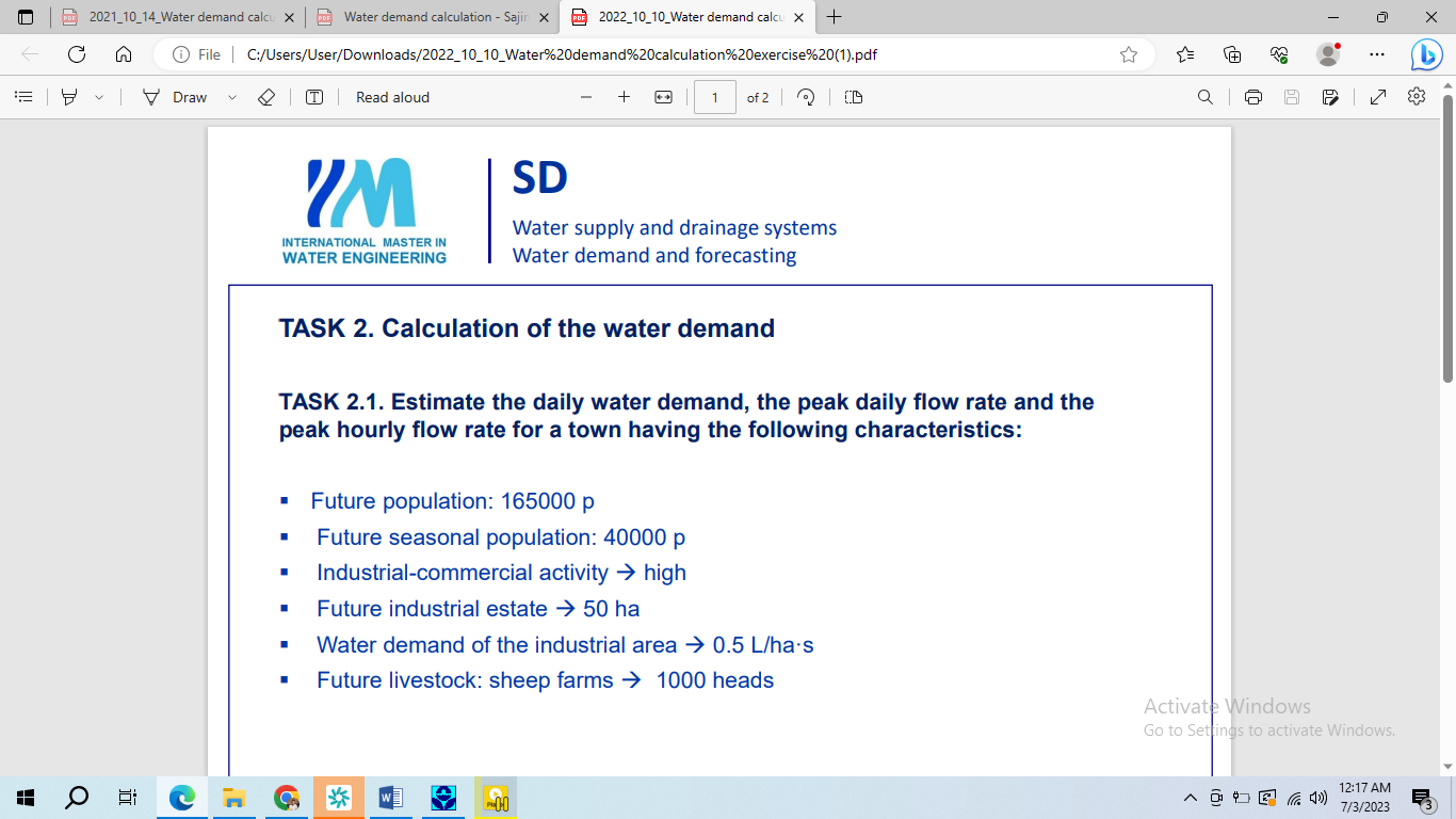 Solved Water Supply And Drainage Systems Water Demand And | Chegg.com