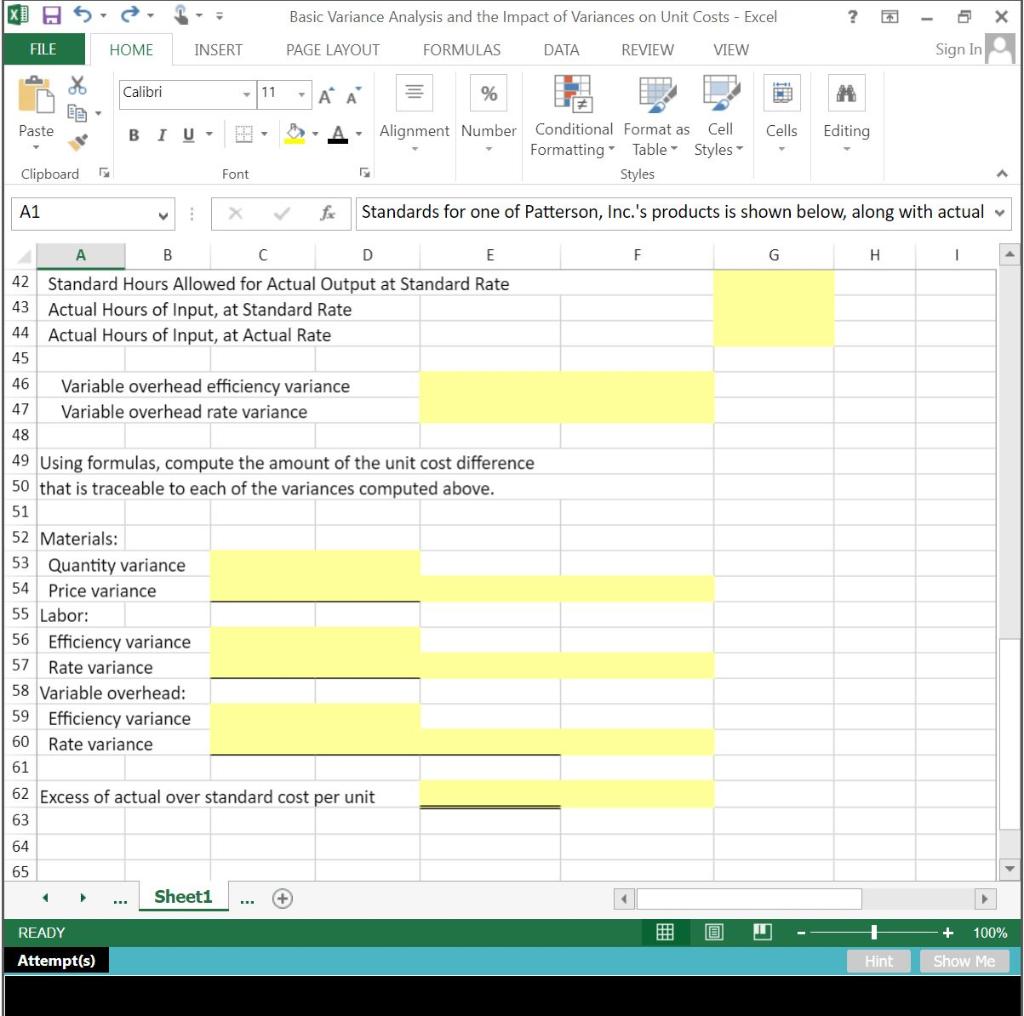 Variance Analysis using Excel's ABS, IF and Basic | Chegg.com