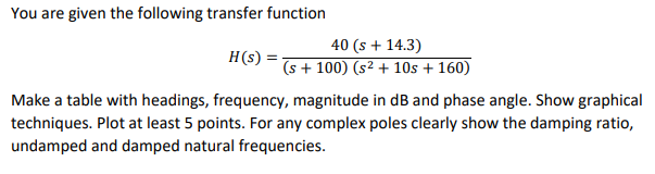 Solved You Are Given The Following Transfer Function 40 S Chegg Com