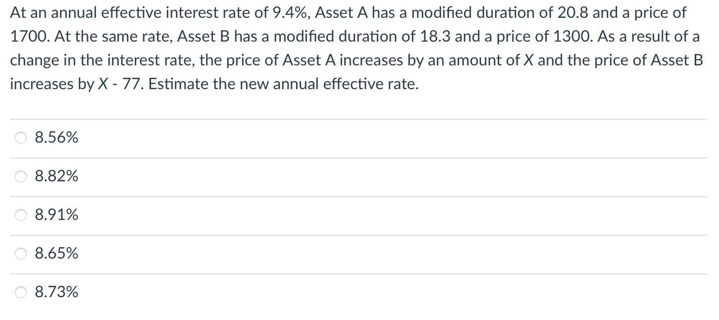 Solved At An Annual Effective Interest Rate Of 9 4 Asset A Chegg