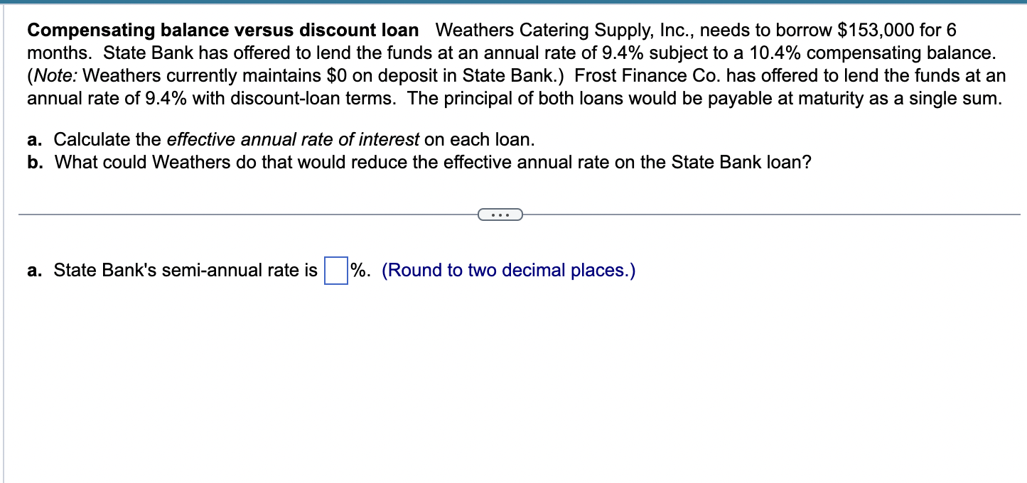 Solved Compensating balance versus discount loan Weathers | Chegg.com