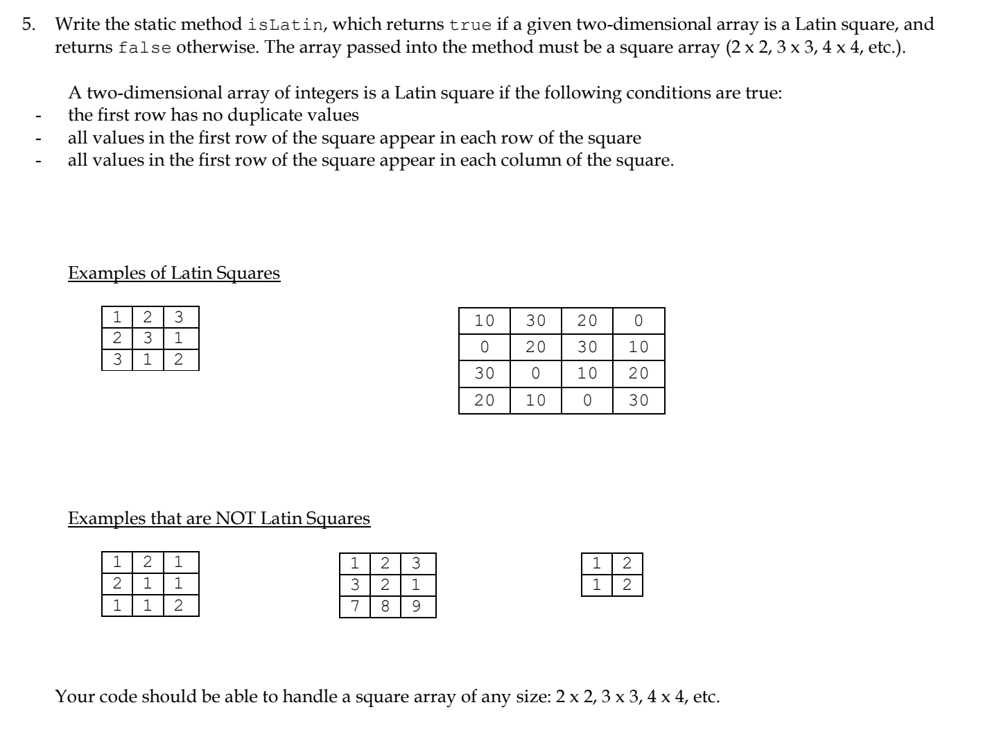 Solved 5. Write the static method isLatin, which returns | Chegg.com