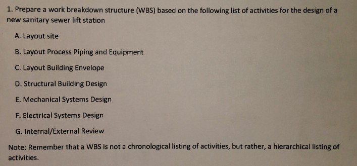 1. Prepare a work breakdown structure (WBS) based on | Chegg.com