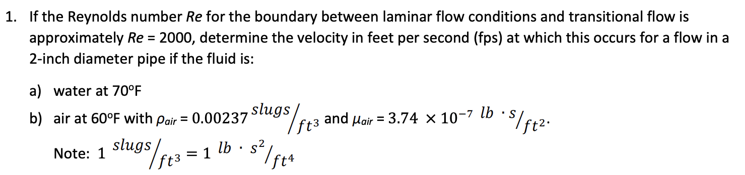 Solved 1. If the Reynolds number Re for the boundary between | Chegg.com