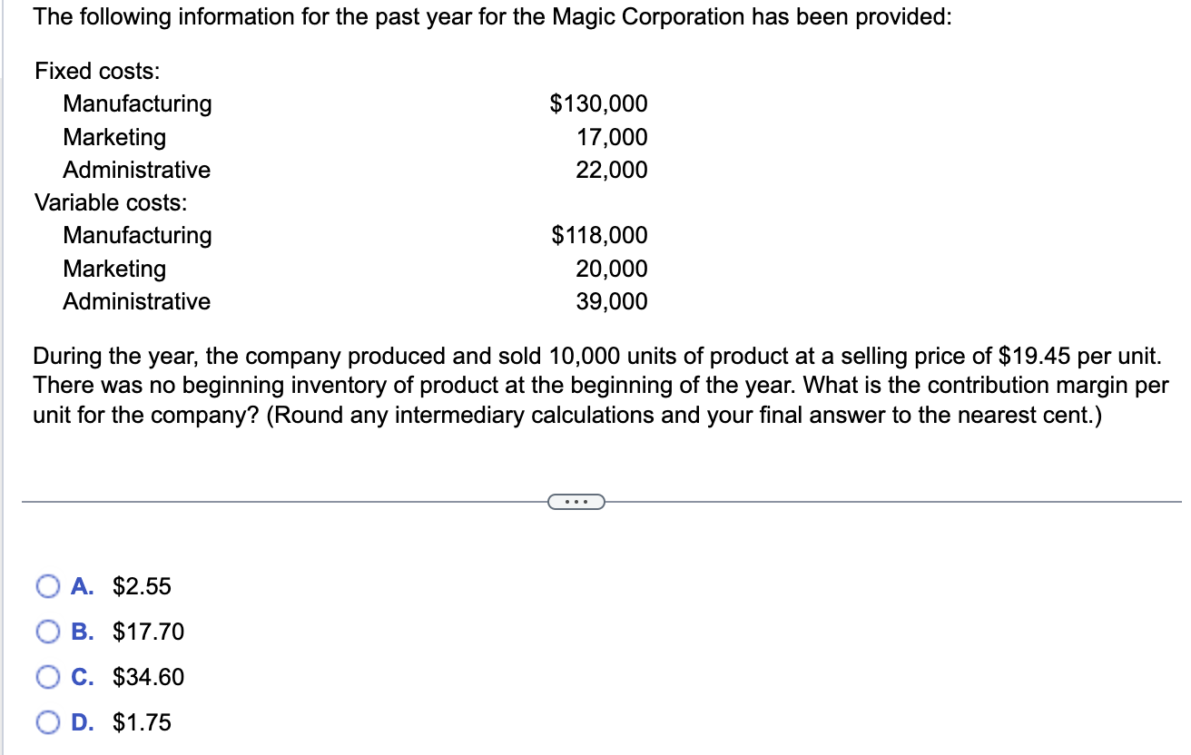 Solved The following information for the past year for the | Chegg.com