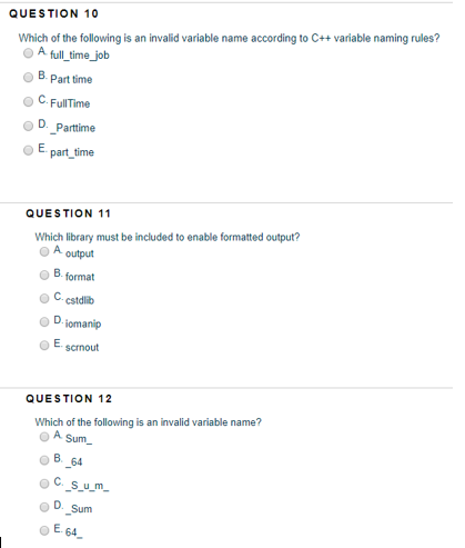 Solved QUESTION 10 Which of the following is an invalid | Chegg.com