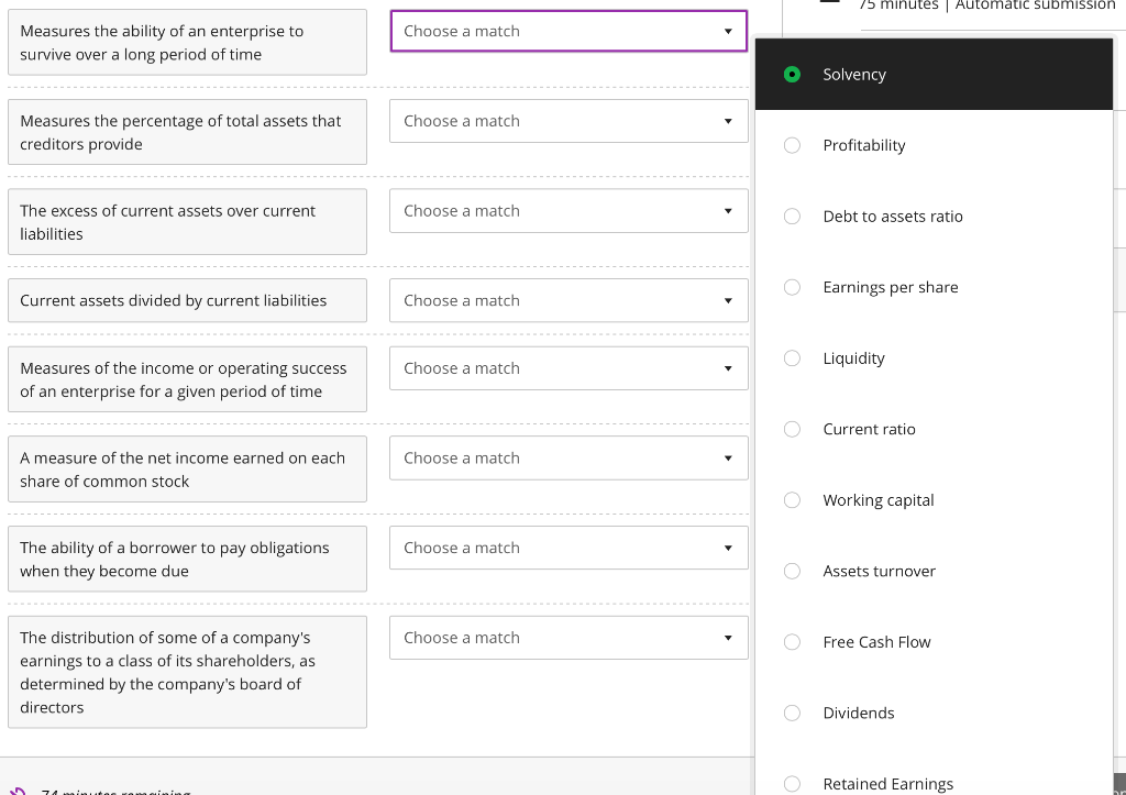 Solved 75 Minutes | Automatic Submission Choose A Match | Chegg.com