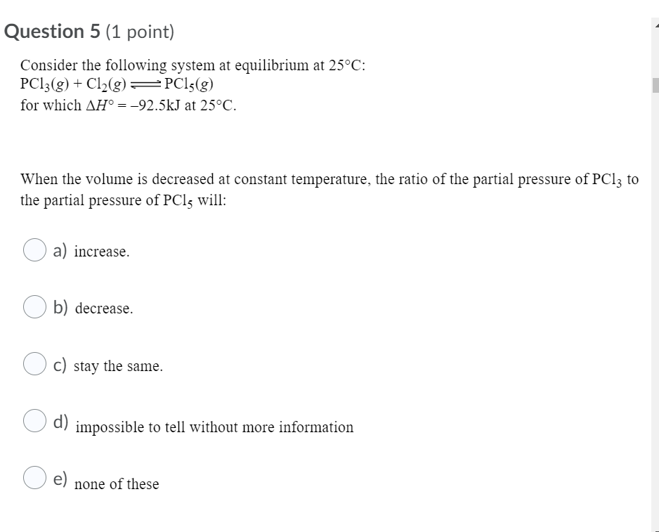 Solved Question 5 1 Point Consider The Following System At