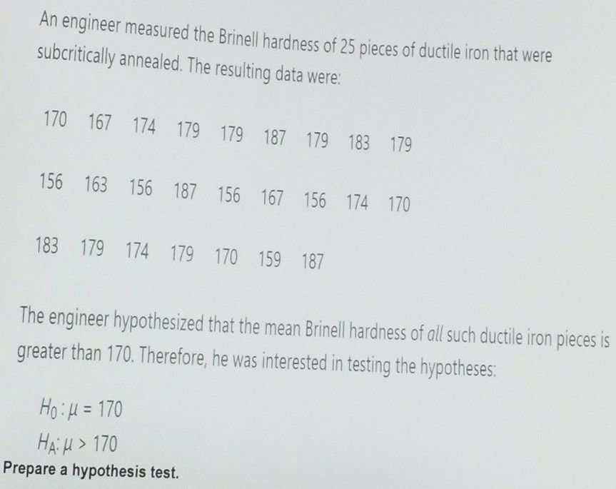 Solved An engineer measured the Brinell hardness of 25
