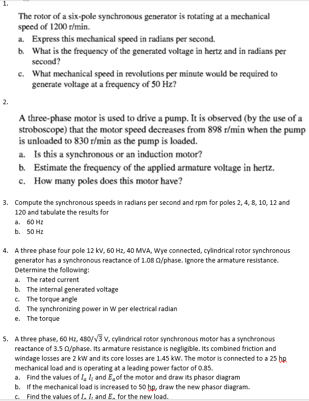 Solved The rotor of a sixpole synchronous generator is