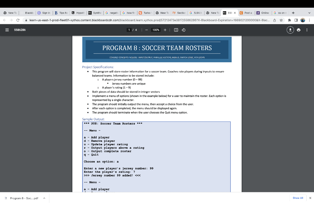 Solved PROGRAM 8 : SOCCER TEAM ROSTERS Project | Chegg.com