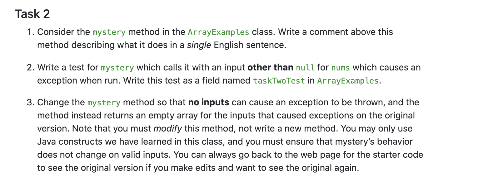 Solved Task 1 1. Add a method to the ArrayExamples class | Chegg.com