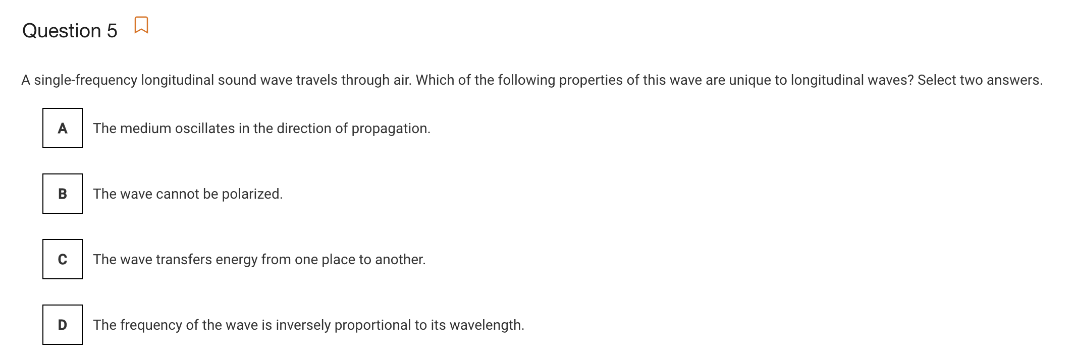 Solved Question 5 A single-frequency longitudinal sound wave | Chegg.com