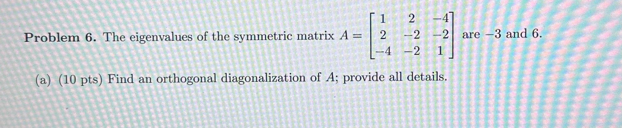 Solved Problem 6. The eigenvalues of the symmetric matrix | Chegg.com